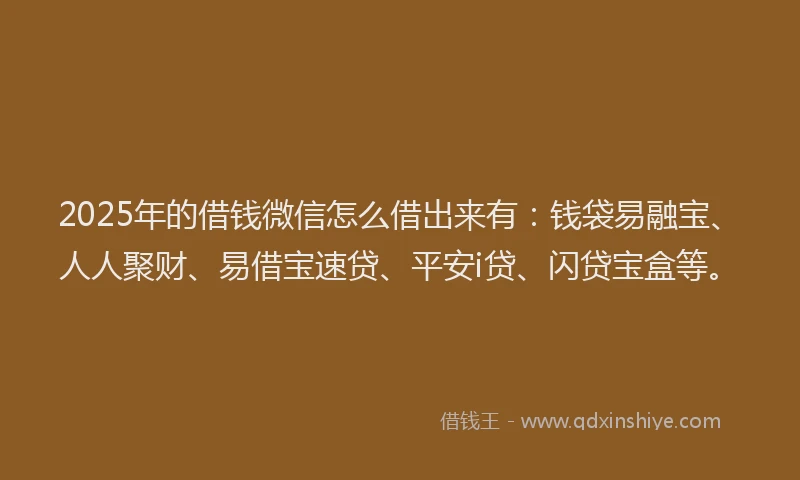 2025年的借钱微信怎么借出来有：钱袋易融宝、人人聚财、易借宝速贷、平安i贷、闪贷宝盒等。