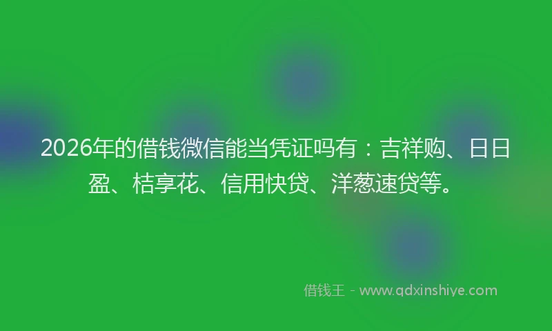 2026年的借钱微信能当凭证吗有:吉祥购、日日盈、桔享花、信用快贷、洋葱速贷等。
