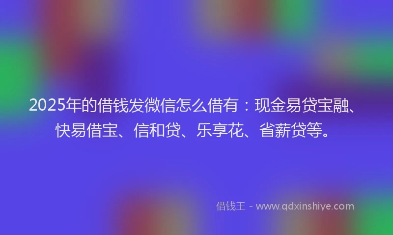 2025年的借钱发微信怎么借有：现金易贷宝融、快易借宝、信和贷、乐享花、省薪贷等。