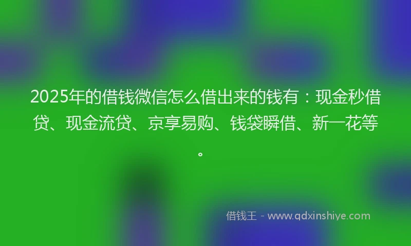2025年的借钱微信怎么借出来的钱有：现金秒借贷、现金流贷、京享易购、钱袋瞬借、新一花等。