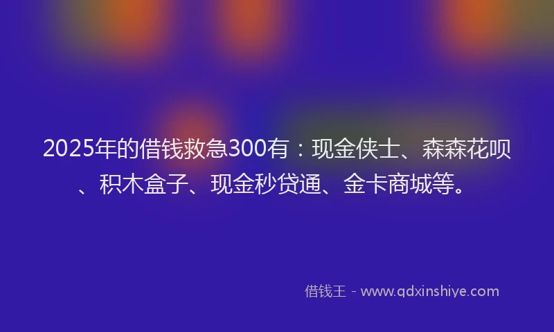 2025年的借钱救急300有：现金侠士、森森花呗、积木盒子、现金秒贷通、金卡商城等。