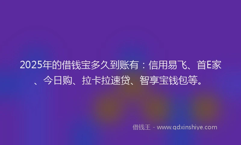 2025年的借钱宝多久到账有：信用易飞、首E家、今日购、拉卡拉速贷、智享宝钱包等。