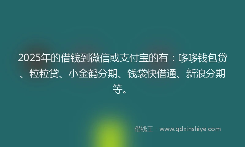2025年的借钱到微信或支付宝的有：哆哆钱包贷、粒粒贷、小金鹤分期、钱袋快借通、新浪分期等。