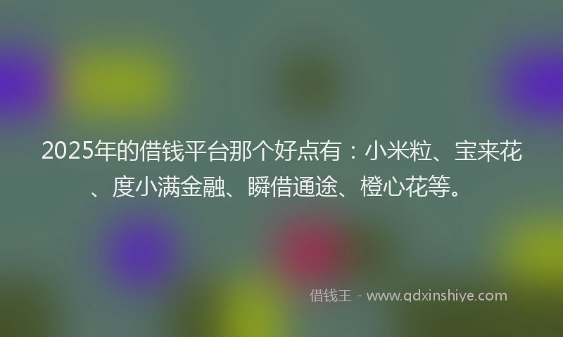 2025年的借钱平台那个好点有：小米粒、宝来花、度小满金融、瞬借通途、橙心花等。