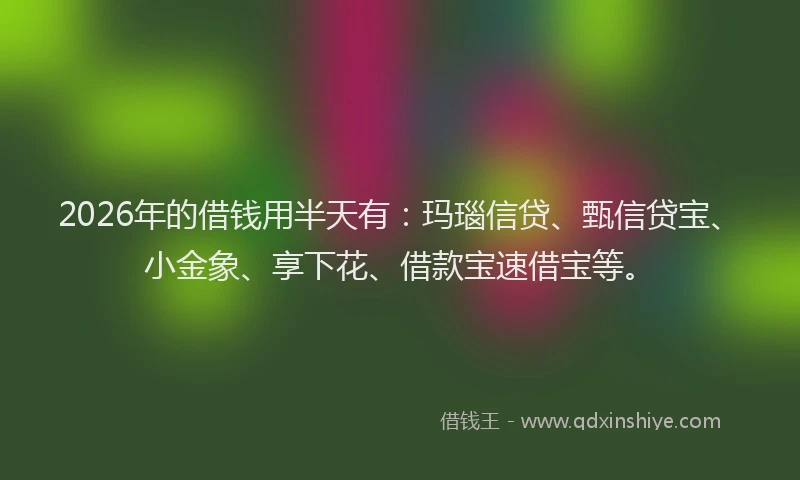2026年的借钱用半天有：玛瑙信贷、甄信贷宝、小金象、享下花、借款宝速借宝等。