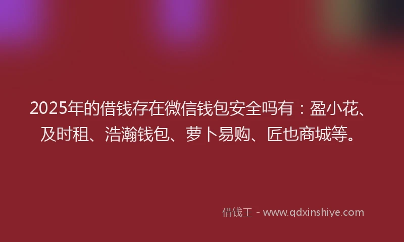2025年的借钱存在微信钱包安全吗有:盈小花、及时租、浩瀚钱包、萝卜易购、匠也商城等。