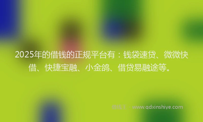 2025年的借钱的正规平台有：钱袋速贷、微微快借、快捷宝融、小金鸽、借贷易融途等。