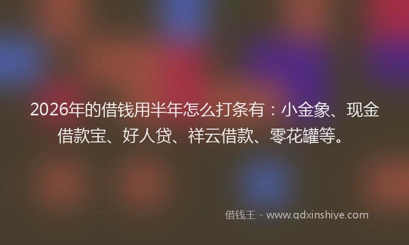 2026年的借钱用半年怎么打条有：小金象、现金借款宝、好人贷、祥云借款、零花罐等。