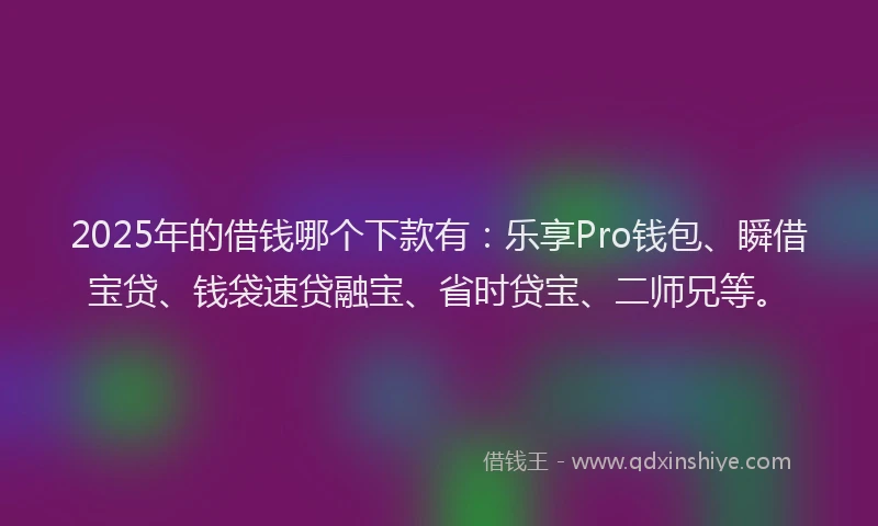 2025年的借钱哪个下款有：乐享Pro钱包、瞬借宝贷、钱袋速贷融宝、省时贷宝、二师兄等。