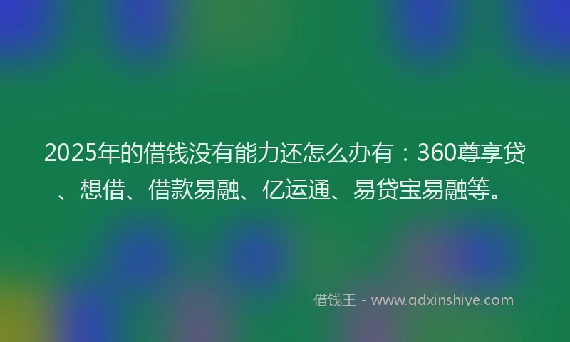 2025年的借钱没有能力还怎么办有：360尊享贷、想借、借款易融、亿运通、易贷宝易融等。