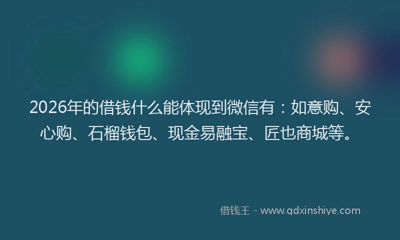 2026年的借钱什么能体现到微信有:如意购、安心购、石榴钱包、现金易融宝、匠也商城等。
