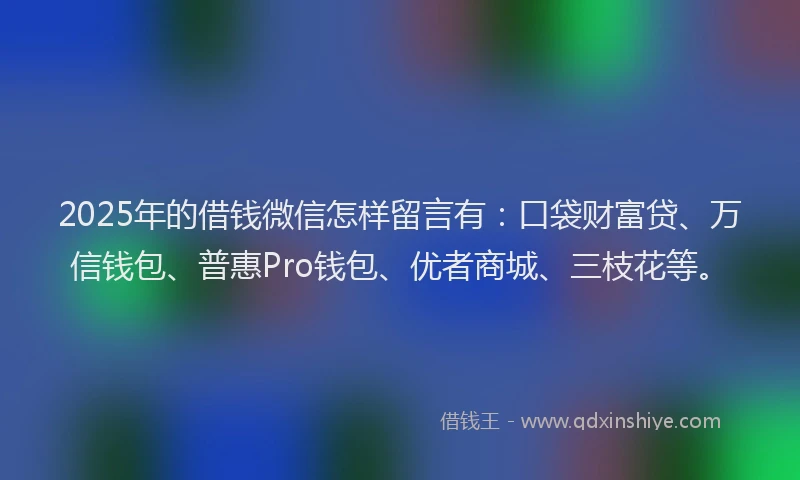 2025年的借钱微信怎样留言有：口袋财富贷、万信钱包、普惠Pro钱包、优者商城、三枝花等。