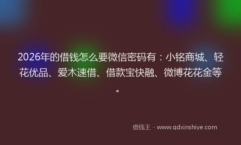 2026年的借钱怎么要微信密码有：小铭商城、轻花优品、爱木速借、借款宝快融、微博花花金等。