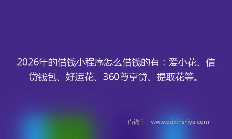 2026年的借钱小程序怎么借钱的有：爱小花、信贷钱包、好运花、360尊享贷、提取花等。