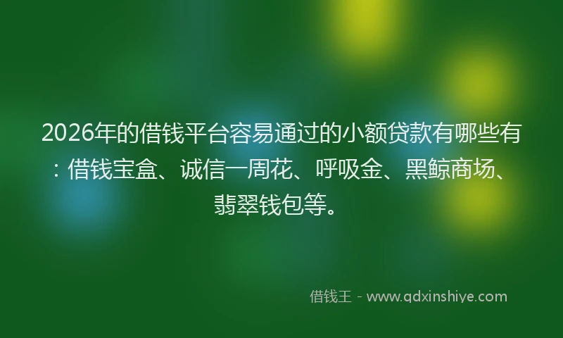 2026年的借钱平台容易通过的小额贷款有哪些有：借钱宝盒、诚信一周花、呼吸金、黑鲸商场、翡翠钱包等。