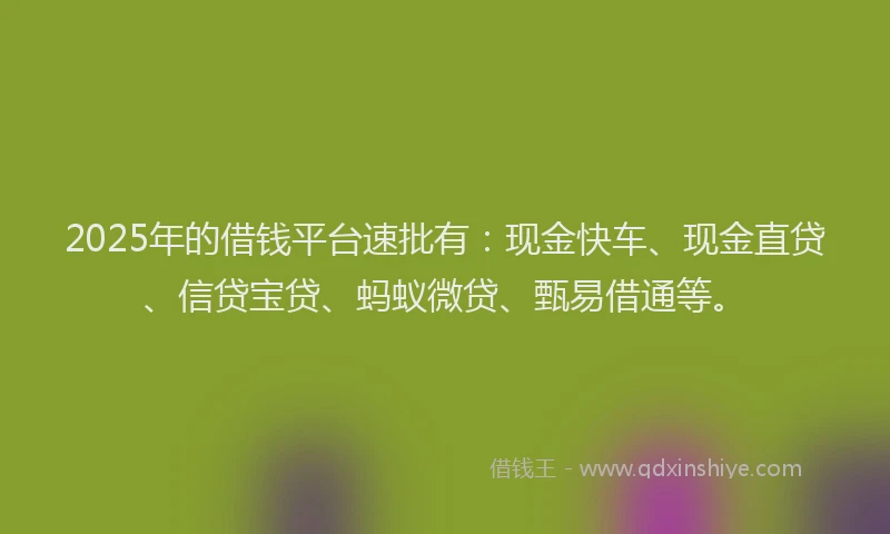 2025年的借钱平台速批有：现金快车、现金直贷、信贷宝贷、蚂蚁微贷、甄易借通等。