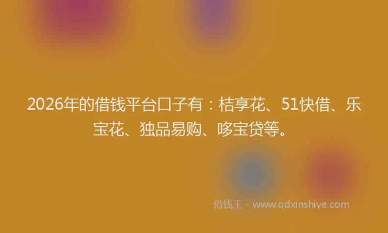 2026年的借钱平台口子有:桔享花、51快借、乐宝花、独品易购、哆宝贷等。
