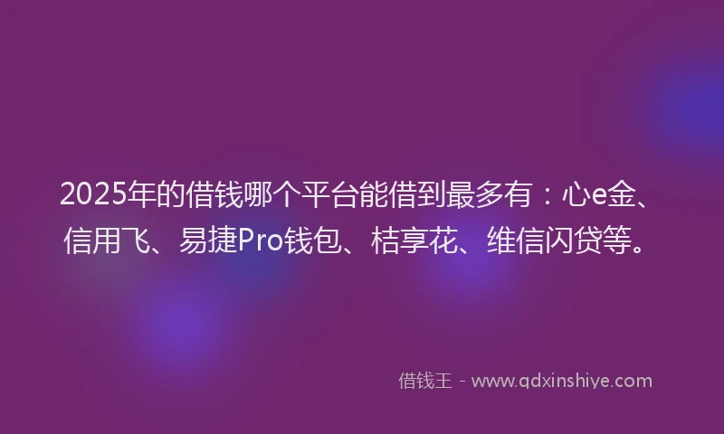 2025年的借钱哪个平台能借到最多有：心e金、信用飞、易捷Pro钱包、桔享花、维信闪贷等。