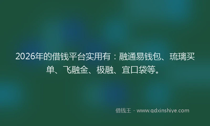 2026年的借钱平台实用有：融通易钱包、琉璃买单、飞融金、极融、宜口袋等。