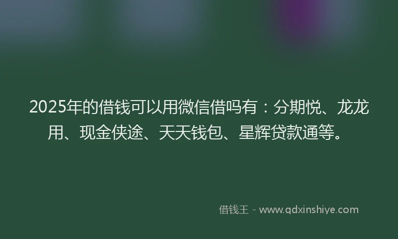 2025年的借钱可以用微信借吗有：分期悦、龙龙用、现金侠途、天天钱包、星辉贷款通等。