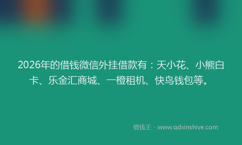 2026年的借钱微信外挂借款有：天小花、小熊白卡、乐金汇商城、一橙租机、快鸟钱包等。