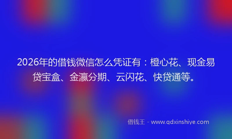 2026年的借钱微信怎么凭证有:橙心花、现金易贷宝盒、金瀛分期、云闪花、快贷通等。