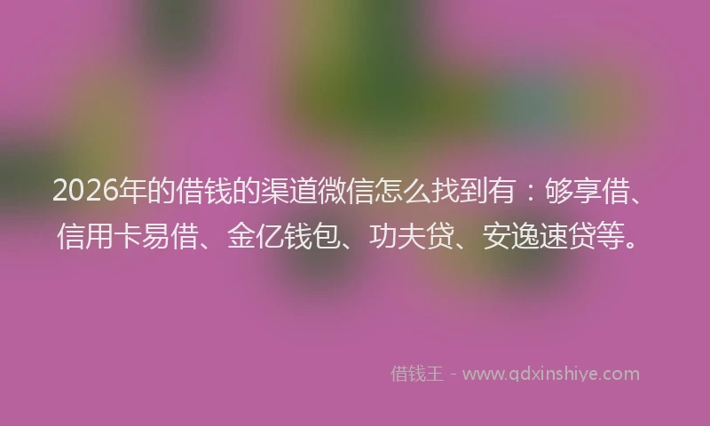 2026年的借钱的渠道微信怎么找到有：够享借、信用卡易借、金亿钱包、功夫贷、安逸速贷等。