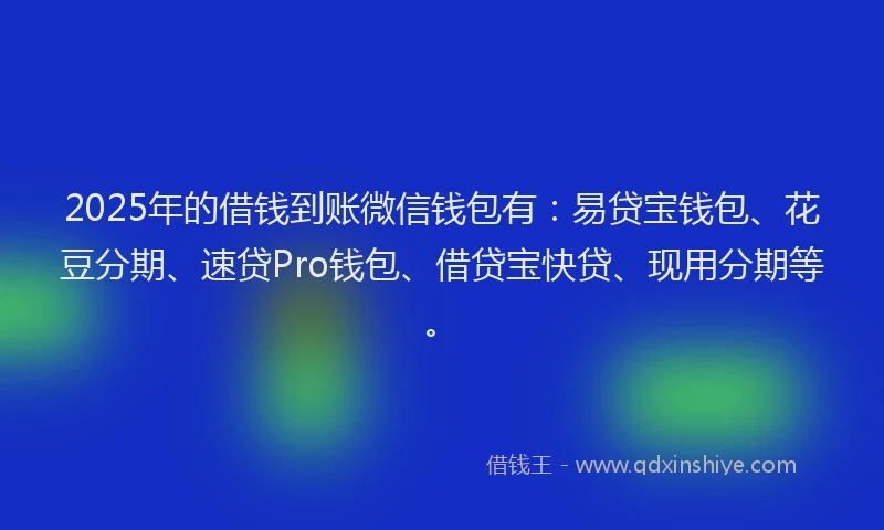 2025年的借钱到账微信钱包有：易贷宝钱包、花豆分期、速贷Pro钱包、借贷宝快贷、现用分期等。