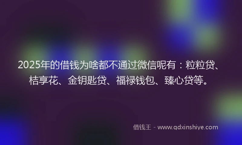 2025年的借钱为啥都不通过微信呢有:粒粒贷、桔享花、金钥匙贷、福禄钱包、臻心贷等。