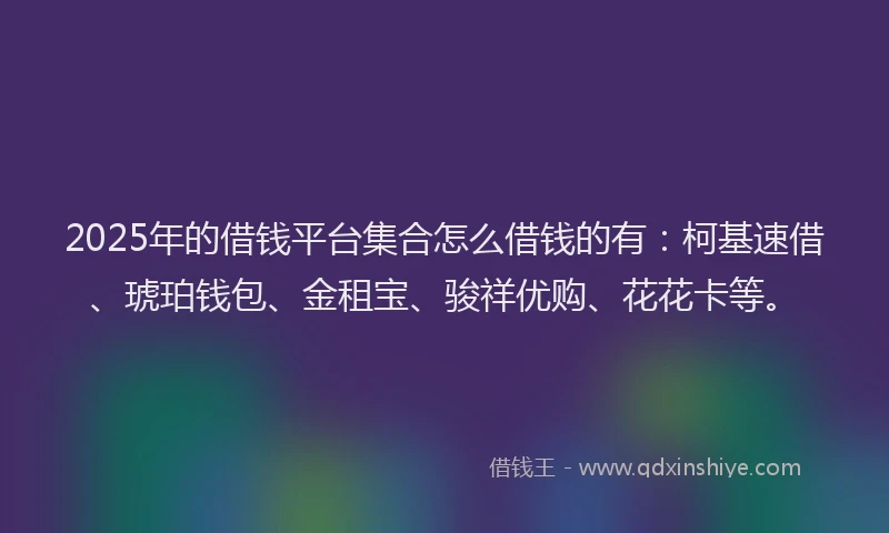 2025年的借钱平台集合怎么借钱的有：柯基速借、琥珀钱包、金租宝、骏祥优购、花花卡等。