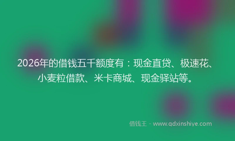 2026年的借钱五千额度有:现金直贷、极速花、小麦粒借款、米卡商城、现金驿站等。