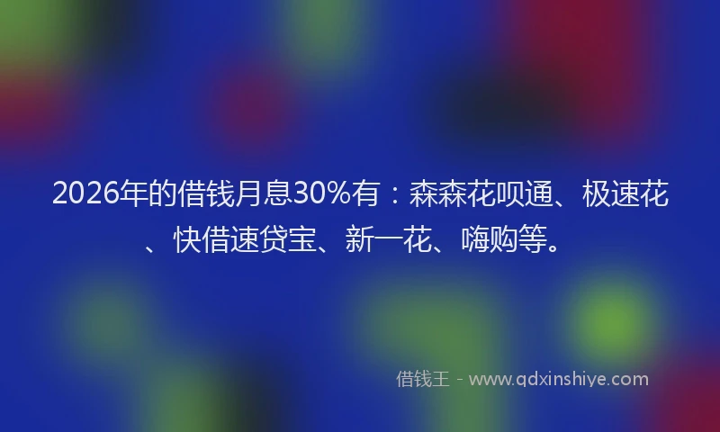 2026年的借钱月息30%有：森森花呗通、极速花、快借速贷宝、新一花、嗨购等。
