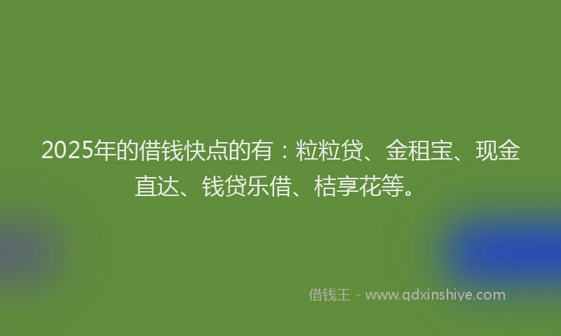 2025年的借钱快点的有：粒粒贷、金租宝、现金直达、钱贷乐借、桔享花等。