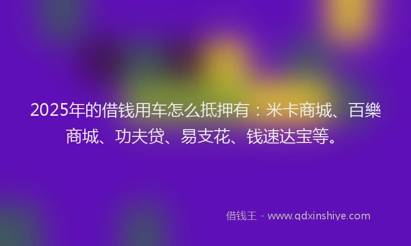 2025年的借钱用车怎么抵押有：米卡商城、百樂商城、功夫贷、易支花、钱速达宝等。