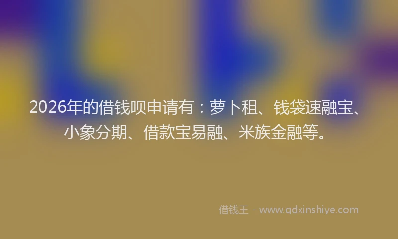2026年的借钱呗申请有：萝卜租、钱袋速融宝、小象分期、借款宝易融、米族金融等。