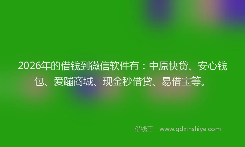 2026年的借钱到微信软件有：中原快贷、安心钱包、爱蹦商城、现金秒借贷、易借宝等。