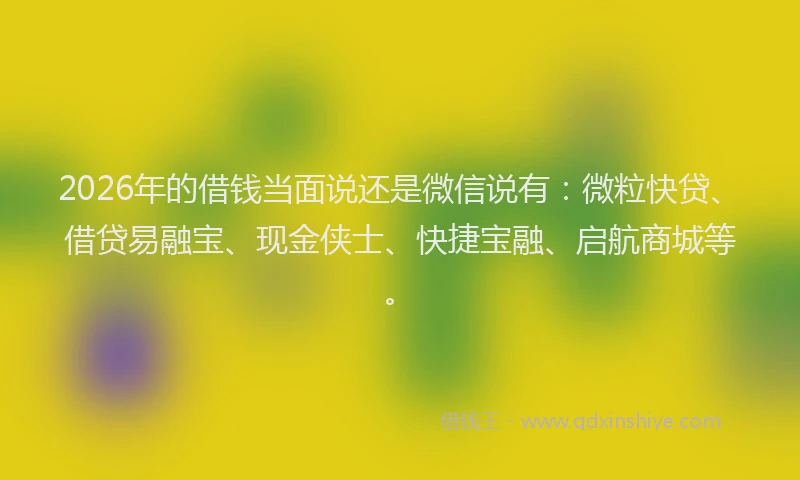 2026年的借钱当面说还是微信说有：微粒快贷、借贷易融宝、现金侠士、快捷宝融、启航商城等。