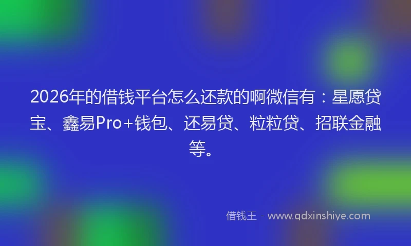 2026年的借钱平台怎么还款的啊微信有:星愿贷宝、鑫易Pro+钱包、还易贷、粒粒贷、招联金融等。