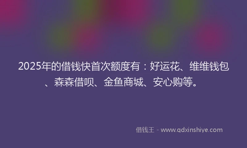 2025年的借钱快首次额度有:好运花、维维钱包、森森借呗、金鱼商城、安心购等。