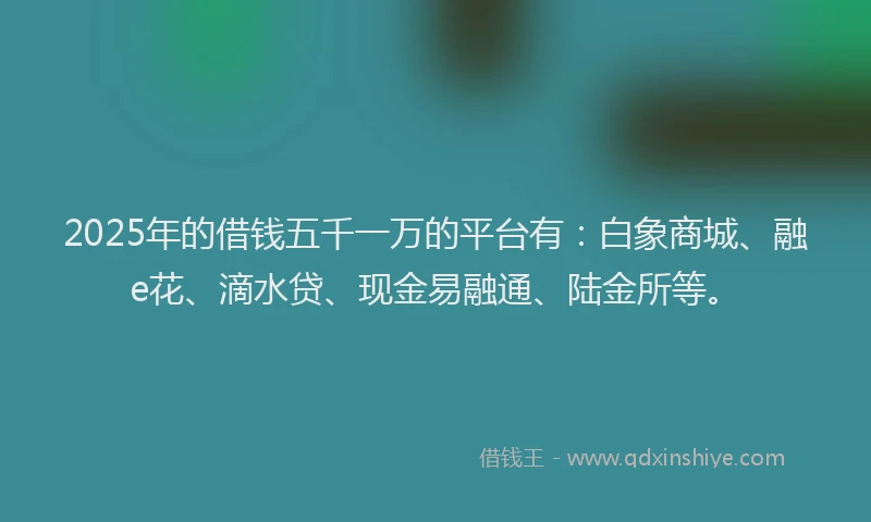 2025年的借钱五千一万的平台有:白象商城、融e花、滴水贷、现金易融通、陆金所等。