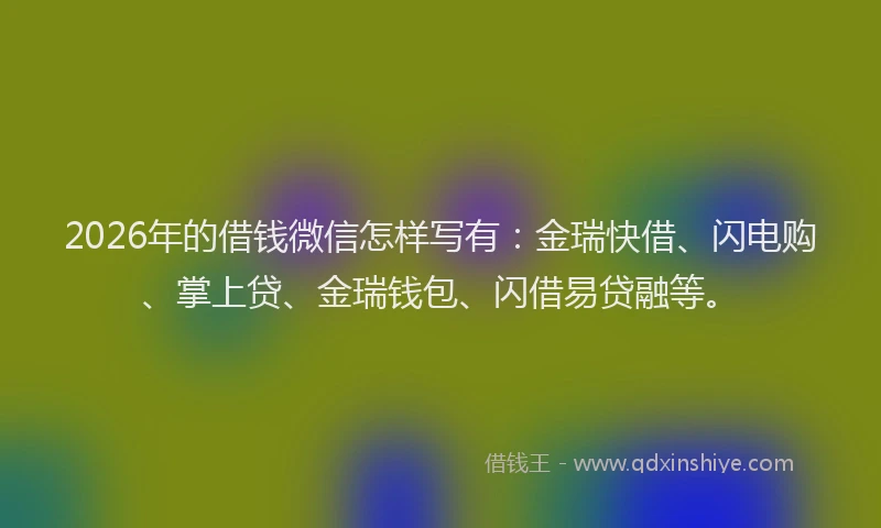 2026年的借钱微信怎样写有:金瑞快借、闪电购、掌上贷、金瑞钱包、闪借易贷融等。