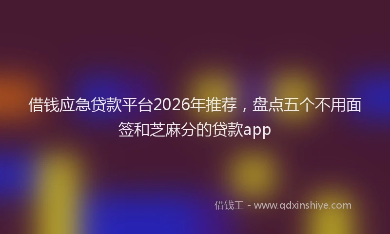 借钱应急贷款平台2026年推荐，盘点五个不用面签和芝麻分的贷款app