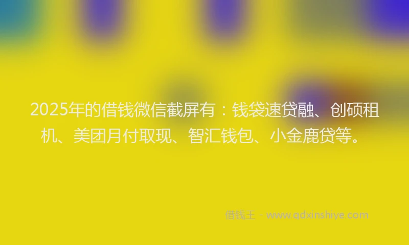 2025年的借钱微信截屏有：钱袋速贷融、创硕租机、美团月付取现、智汇钱包、小金鹿贷等。