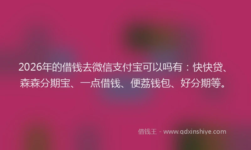 2026年的借钱去微信支付宝可以吗有：快快贷、森森分期宝、一点借钱、便荔钱包、好分期等。