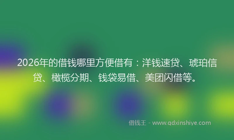 2026年的借钱哪里方便借有：洋钱速贷、琥珀信贷、橄榄分期、钱袋易借、美团闪借等。