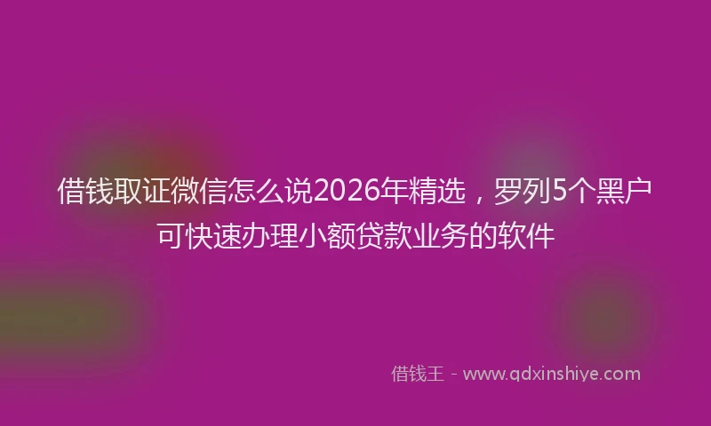 借钱取证微信怎么说2026年精选，罗列5个黑户可快速办理小额贷款业务的软件