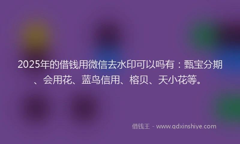 2025年的借钱用微信去水印可以吗有:甄宝分期、会用花、蓝鸟信用、榕贝、天小花等。
