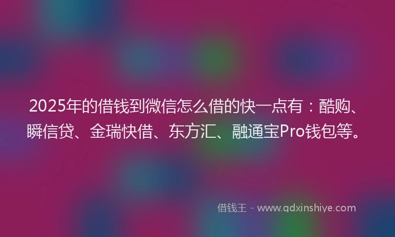 2025年的借钱到微信怎么借的快一点有：酷购、瞬信贷、金瑞快借、东方汇、融通宝Pro钱包等。