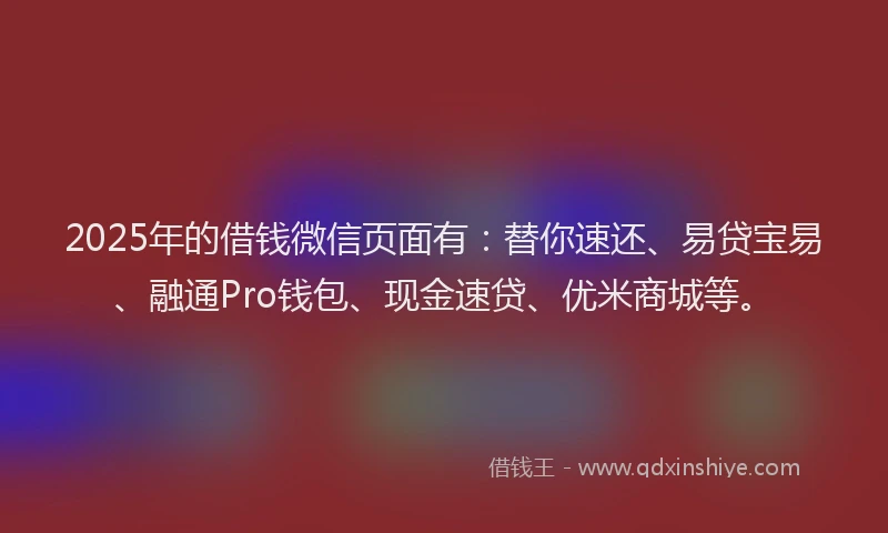 2025年的借钱微信页面有：替你速还、易贷宝易、融通Pro钱包、现金速贷、优米商城等。
