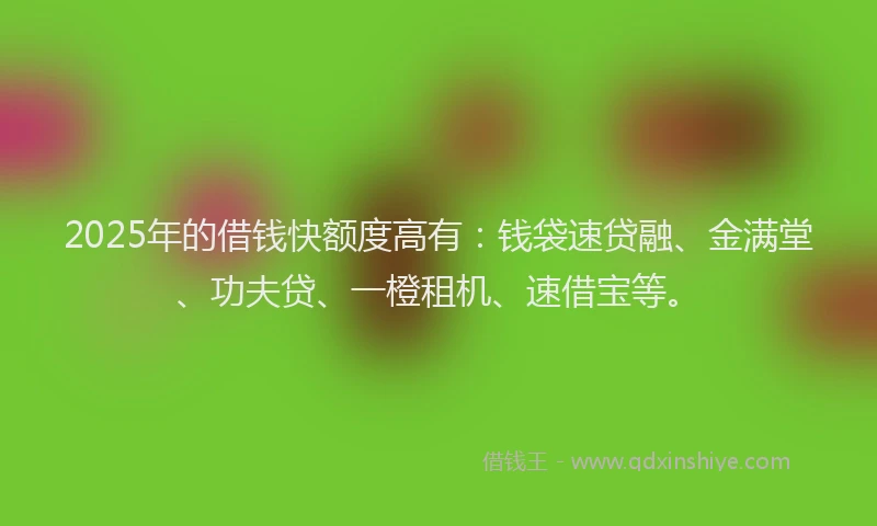 2025年的借钱快额度高有：钱袋速贷融、金满堂、功夫贷、一橙租机、速借宝等。